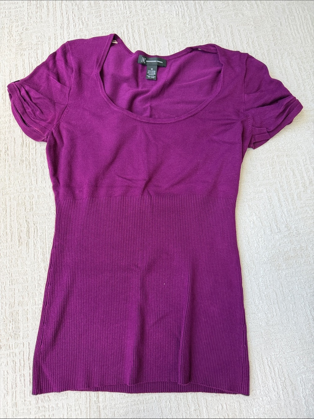INC International Concepts Magenta Scoop Neck Short Sleeve Top